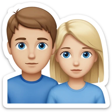 brown haired blue eyed boy next to a blonde haired blue eyed girl  sticker