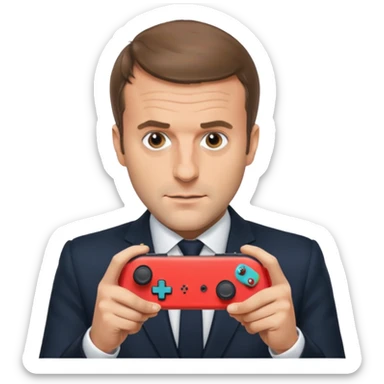 fais moi emmanuel macron avec une manete de switche dans les main sticker