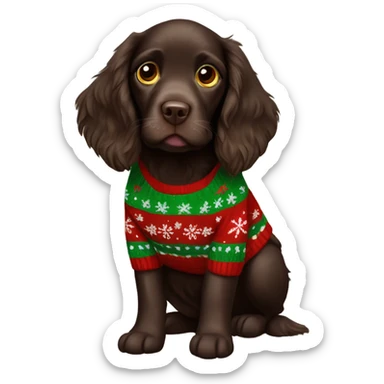 Boykin spaniel puppy wearing Christmas sweater  sticker