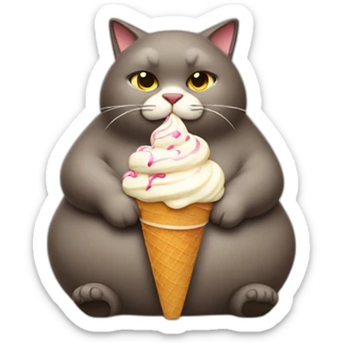 fat lazy cat with ice cream sticker
