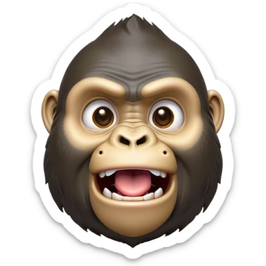 Cinematic Comical Gorilla Portrait Emoji, Head tilted dramatically with an exaggeratedly shocked expression, featuring a robust build with wide, comically expressive eyes full of humorous disbelief, Simplified yet hilariously expressive features, highly detailed, glowing with a slightly sassy jungle glow, high shine, dramatic yet playful, stylized with an air of quirky primate attitude, soft glowing outline, capturing the essence of a meme-worthy gorilla that appears ready to side-eye its way into viral fame! sticker