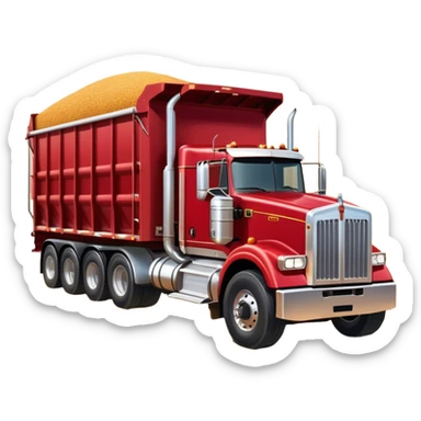 Kenworth T909 (2022) – Cinematic-realistic Kenworth T909 grain truck, its deep red cab gleaming under the scorching Australian sun. The massive trailer is filled to the brim with golden wheat, rolling down dusty farm roads, leaving a faint trail of chaff in its wake. sticker