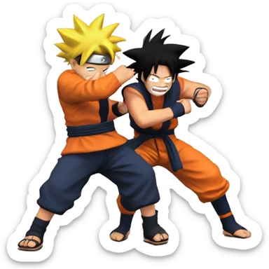 Naruto y goku peleando sticker