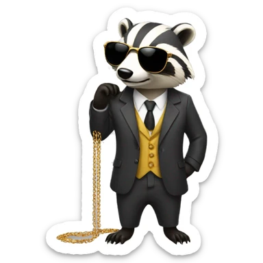 badger wearing a suit with shades with a golden solana chain sticker