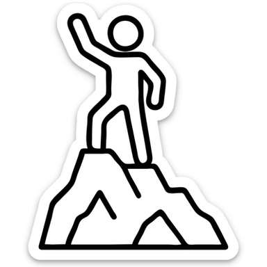 stick figure on a rocky cliff peak, bold outline, icon style sticker