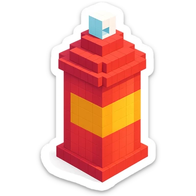 voxel style isometric spray paint can, red color sticker