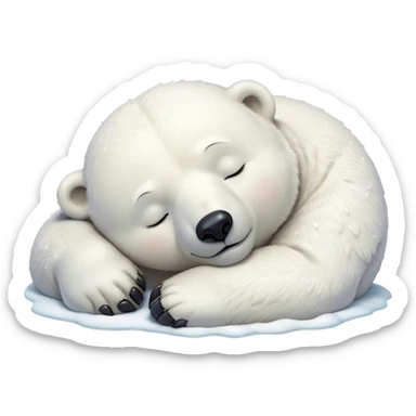 Meme-Worthy cute Sleeping Polar Bear Portrait Emoji, Head resting peacefully with a contented smile, showcasing a luxuriously soft snowy coat and eyes closed in serene slumber, Simplified yet hilariously adorable features, highly detailed, glowing with a soft, drowsy polar light, high shine, relaxed and utterly lovable, stylized with an air of playful laziness, bright and heartwarming, soft glowing outline, capturing the essence of a sleeping polar guardian that feels destined to become the next viral sensation of adorable rest! sticker