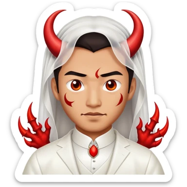 an asian male bride with the face of devil in wedding dress sticker