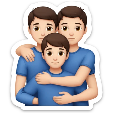 Three young brunette brothers hugging each other sticker