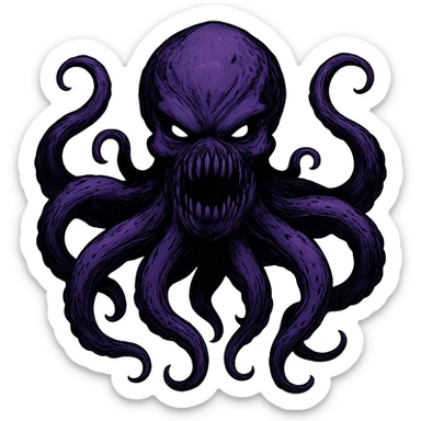 Remove the nose, make the octopus look scary, keep the purple color, with no background. Maintain the original style and details of the octopus while making it look scary and purple. sticker