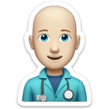 Medic man with no hair, pale skin, blue eyes sticker
