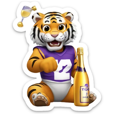 LSU Mike the Tiger popping champagne bottle sticker