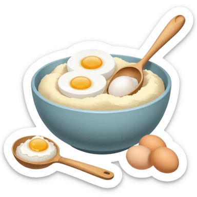 baking ingredients next to a mixing bowl sticker