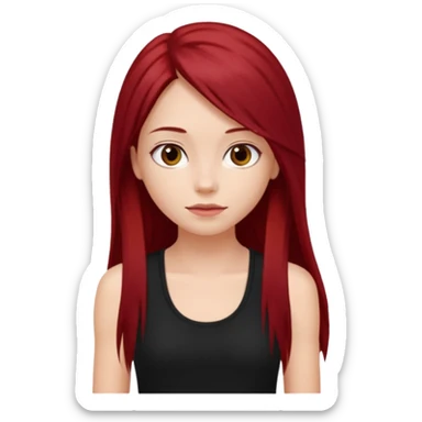 a pretty bratz fair girl with long dark red straight hair, wearing a black tank top sticker