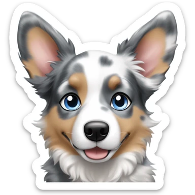 blue merle corgi and Australian shepherd puppy with blue eyes and pointy ears sticker
