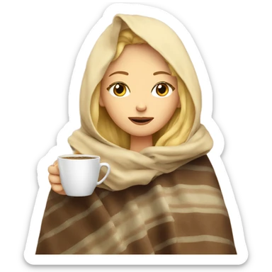 blonde girl inside a blanket sipping coffee eyes closed sticker