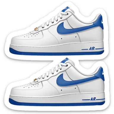 Pair of white Nike Air Force 1 sneakers, one showing the side profile and one showing the front sticker