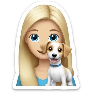 Blonde girl with blue eyes holding a Jack Russell  sticker