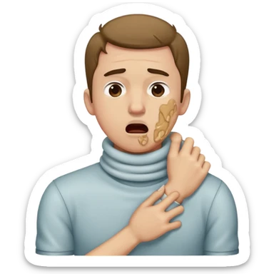 Guy with arms choking around neck coughing sticker