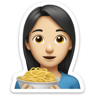 dark-haired girl hangs noodles on the ears of a fair-haired girl  sticker