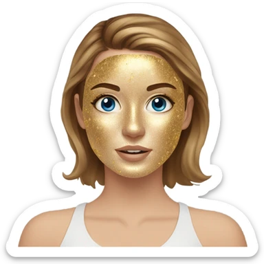 White girl with freackles and Brown hair, and blue eyes using Gold gel mask under her eyes sticker
