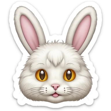 cat emoji with soft bunny fur texture and upright bunny ears sticker