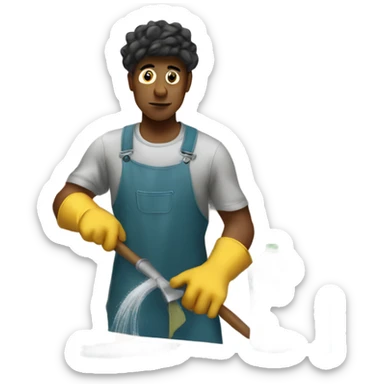 broke boy cleaning a kitchen under pressure  sticker