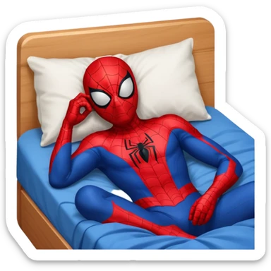 emoji de spiderman acostado en la cama dormido sticker