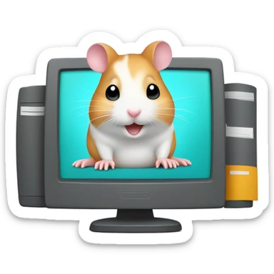 a computer screen showing files with a cute hamster standing by sticker