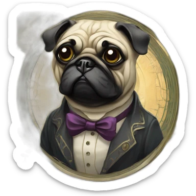 A cyberpunk pug in Art Nouveau style during 1910 sticker