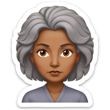 "- Nữ
- 50 tuổi
- Da nâu
- Tóc bồng bềnh, tóc bạc
- Mặt nghiêm túc
" sticker