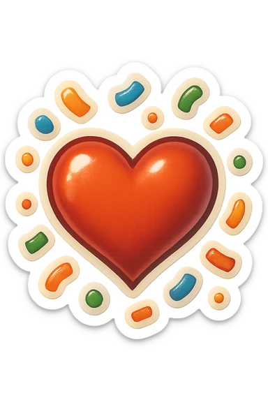 retro sticker style heart with confetti around it, bold and playful sticker