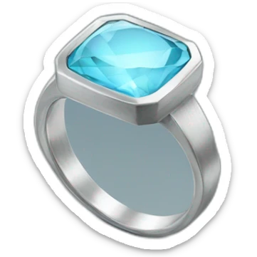 Silver ring with flat squared light blue stone sticker