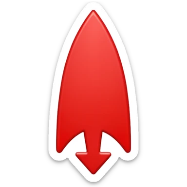 A simple bold red downward pointer with clean edges, solid fill, and a modern emoji-like style, pointing straight down. sticker