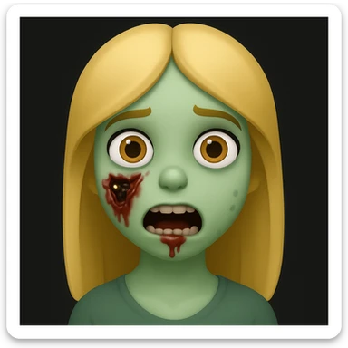 Create a girl zombie with blonde hair in the style of apple emojis, focusing on the zombie theme with blonde hair as the main feature. sticker