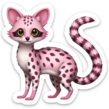 Pink-spotted genet-Trico-Vernid-Cacomistl-Fakémon-hybrid-fusion-creature (full body) sticker