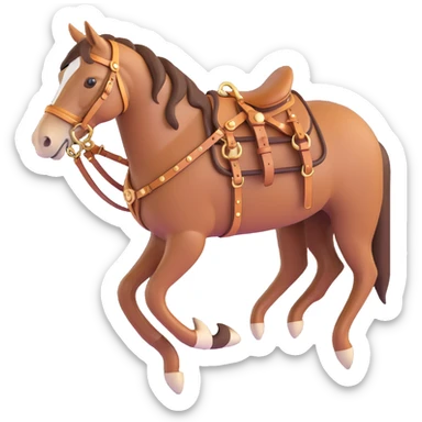 Hermès-style horse harness, detailed leatherwork, gold accents, 3D style sticker