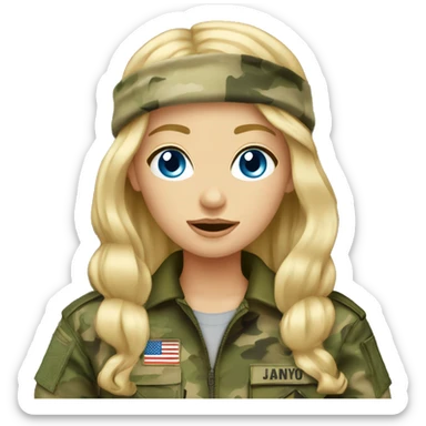 Blonde haired blue eyed girl in camo sticker