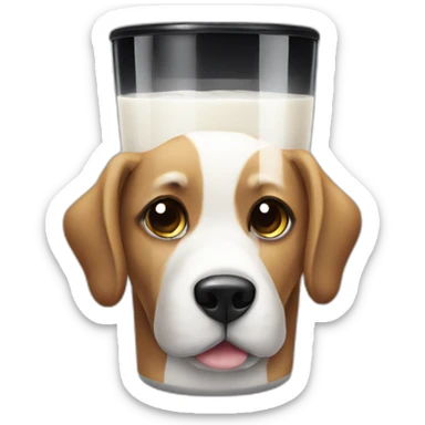 dog with black glass drink milk sticker