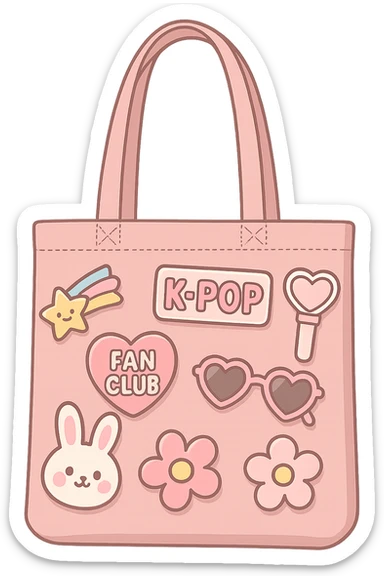 pink kpop fan club tote bag with cute and trendy pins sticker