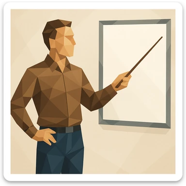 man pointing with a stick at the white board in polygonal style sticker