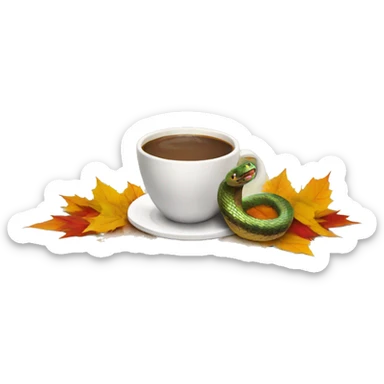 snake in autumn leaves drinks hot coffee sticker