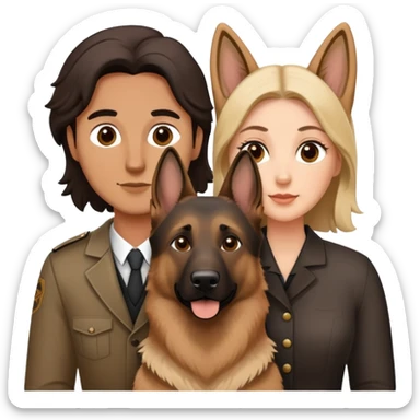 Human Husband and wife with their 1 sable German shepherd  sticker