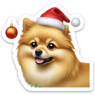 Pomeranian dog under Christmas tree  sticker