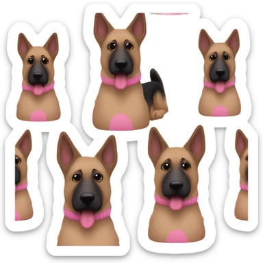 Blonde black and brown German shepherd with silly face and puppy dog eyes wearing pink sweater sticker