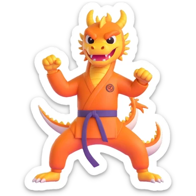 a dragon doing a karate kick, 3D emoji style sticker