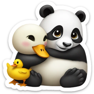 Panda and baby duck hugging sticker
