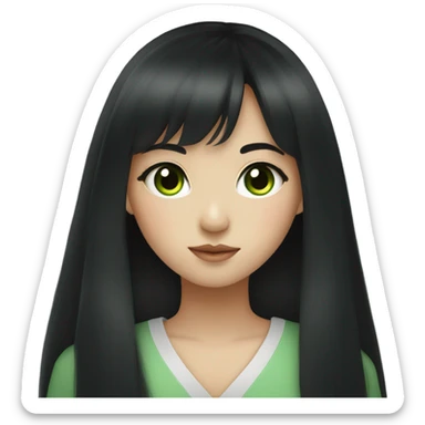 Beautiful girl,Black hair,long hair,Bang hair,Green eyes,Korean sticker