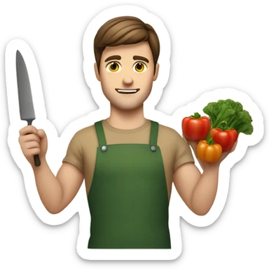very attractive young man white brunette young man using a chopping vegetables sticker