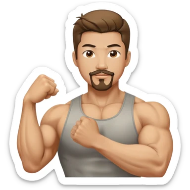 Korean male with goatee and flexing sticker